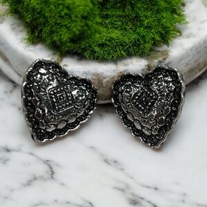 Elegant Silver Heart Post Back Earrings
